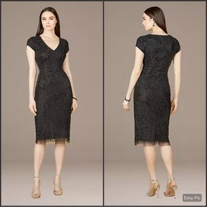 NWT LARA 29225 Black Size 4 Cap Sleeve Beaded Midi Dress